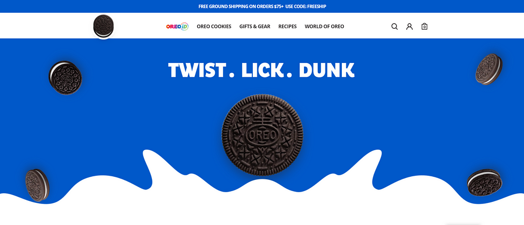 A screenshot of the Oreo brand slogan “Twist. Lick. Dunk”