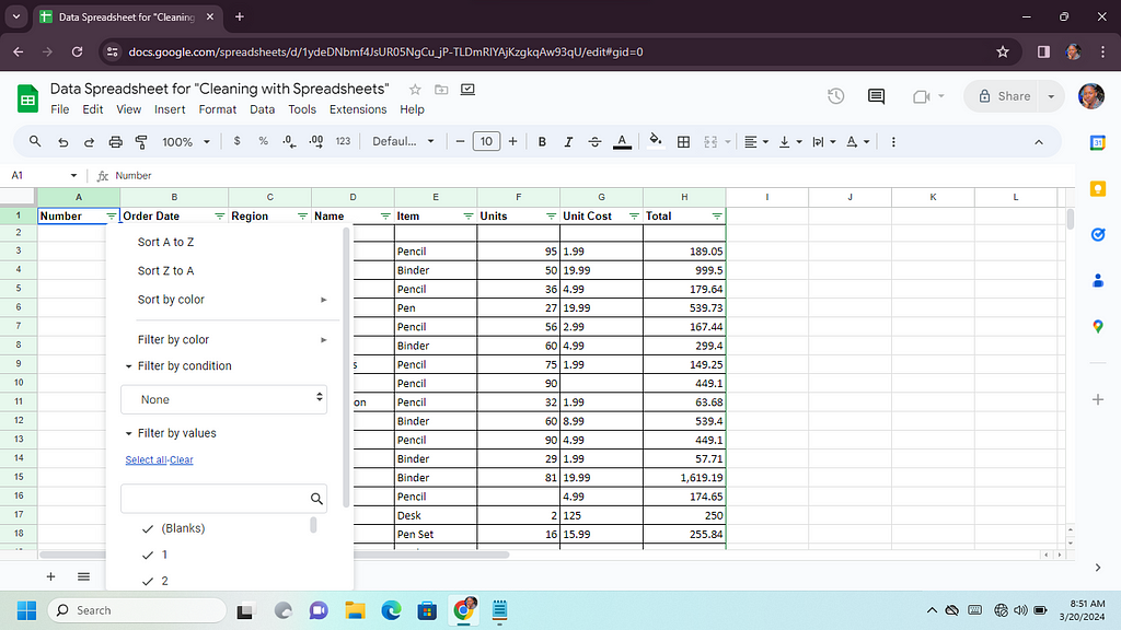 filter by condition to reveal blank rows