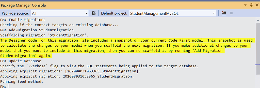 Execute the Enable-Migrations command