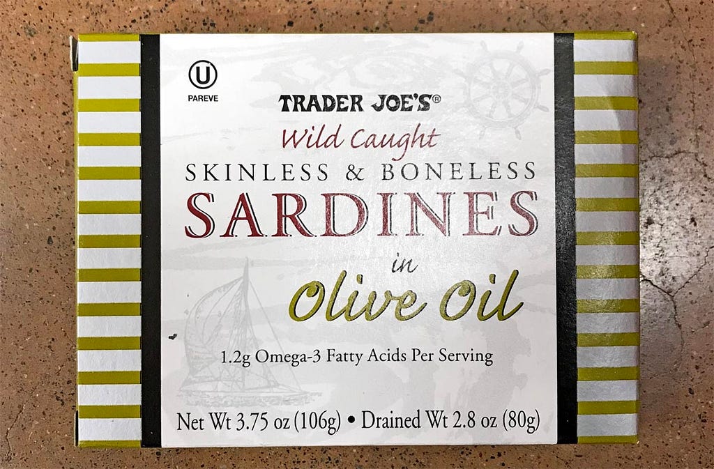 trader joe's paleo snack wild caught sardines in olive oil container
