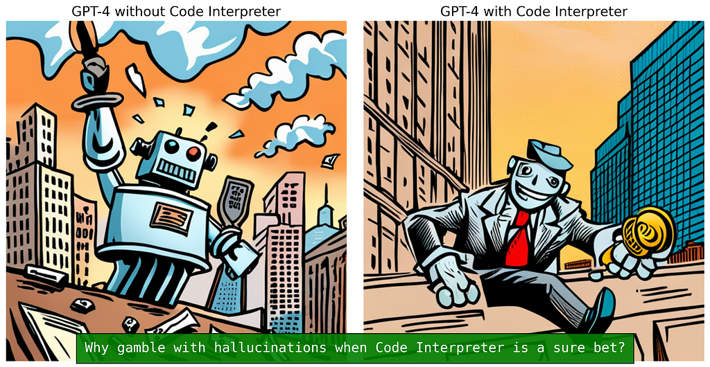 Hallucinating GPT-4 robot can’t trade, composed GPT-4 with Code Interpreter bot can trade.