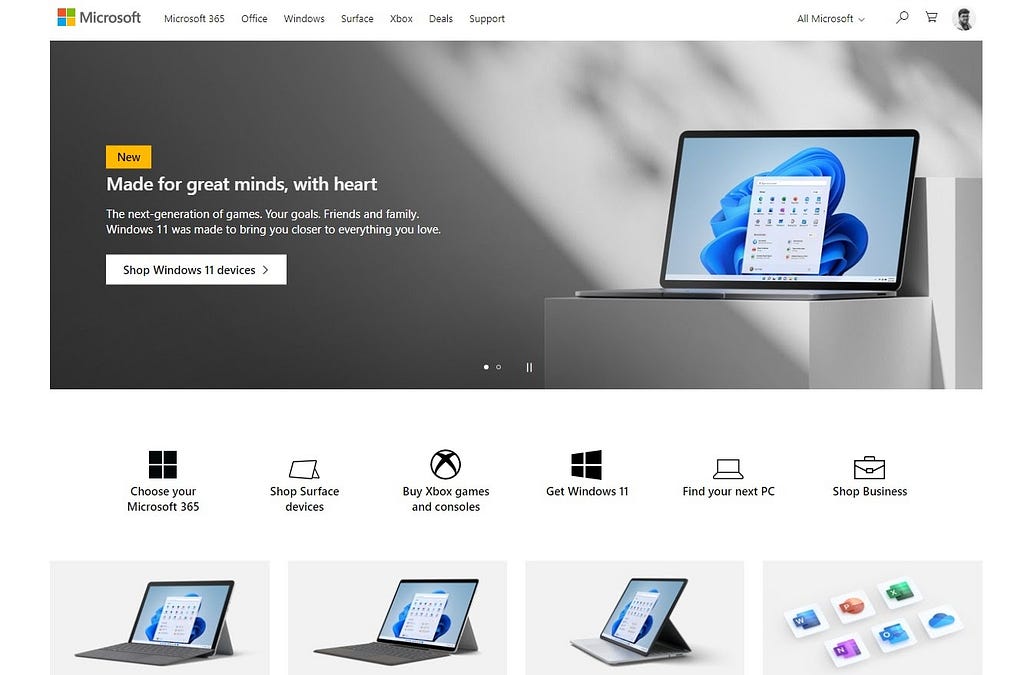 Screenshot of microsoft.com webpage