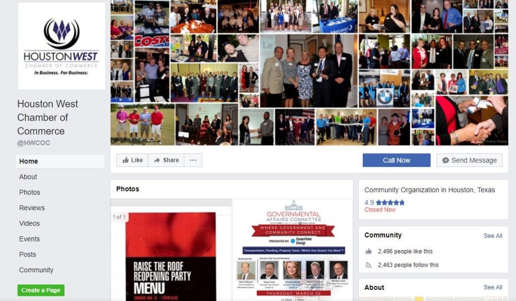 social media facebook page west houston chamber of commerce