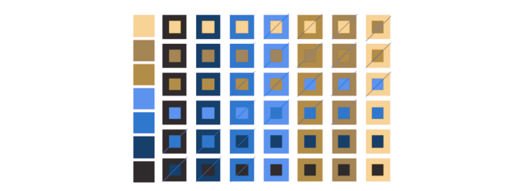 The same grid of color blocks shown before, but rendered in shades of brown and blue.