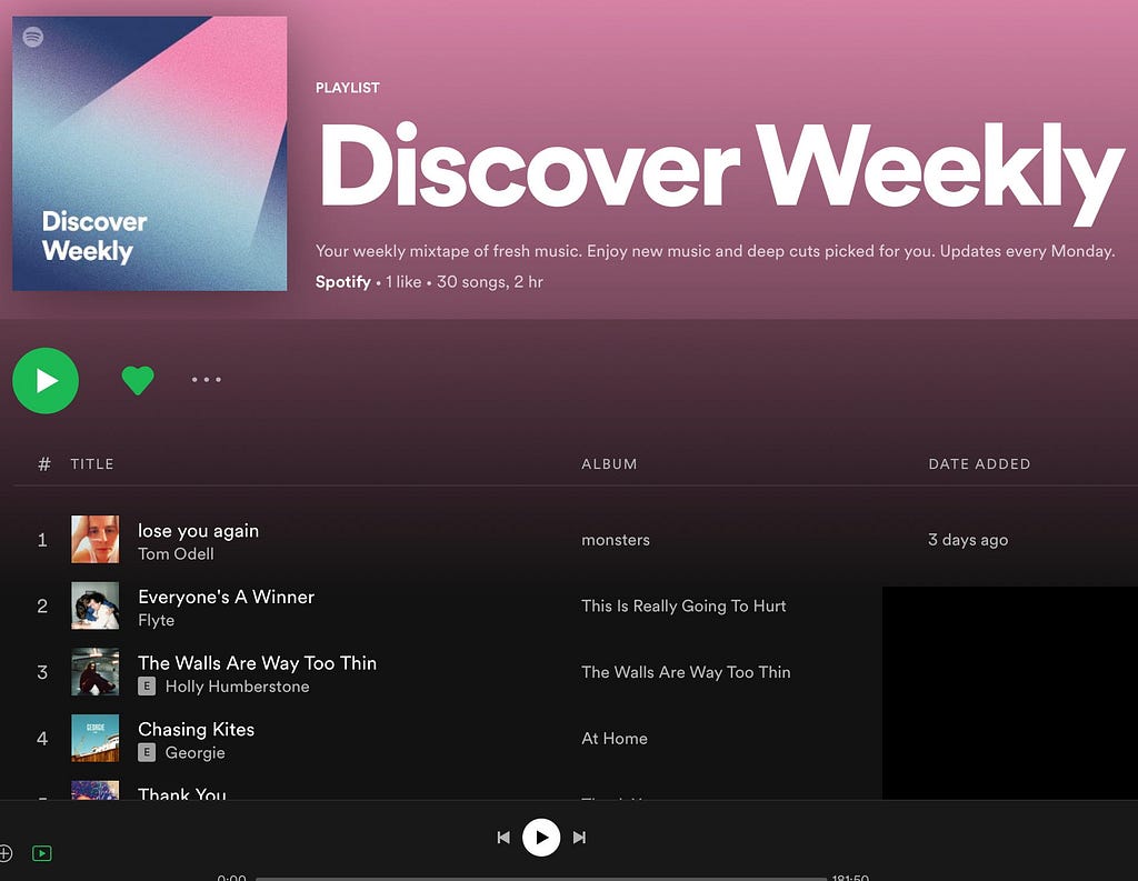 Spotify’s discover weekly is a great way to personalize experience for users