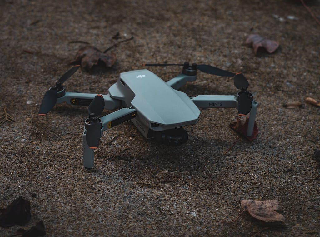 A DJI drone on the ground