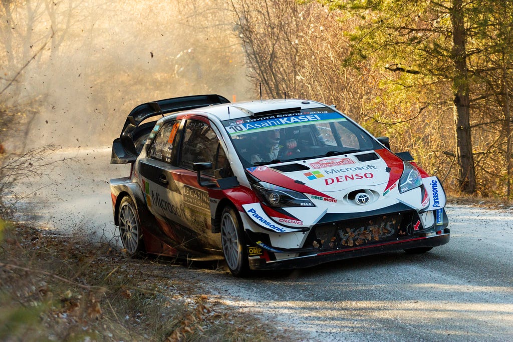 A car in a rallying race (Toyota)