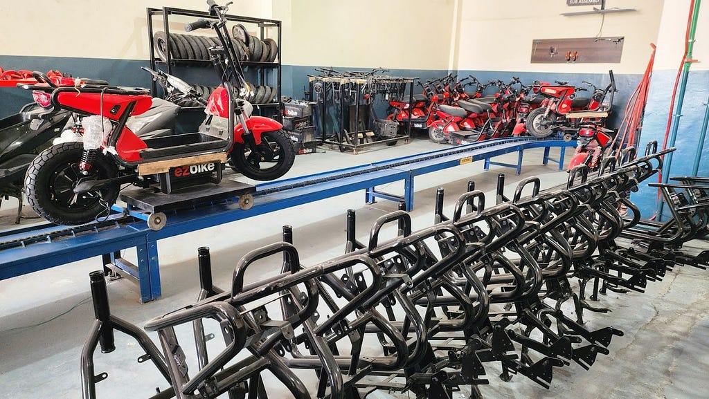 A warehouse containing ezBikes and parts