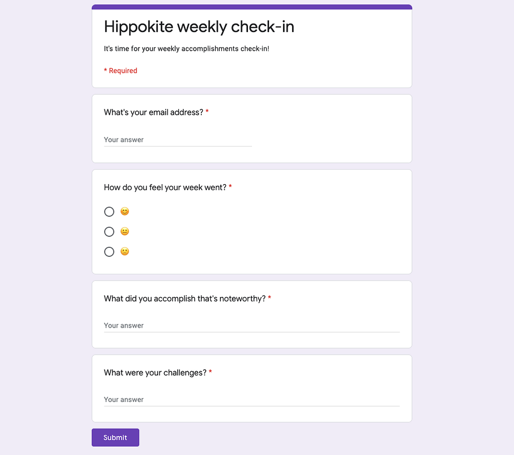 Hippokite weekly survey.