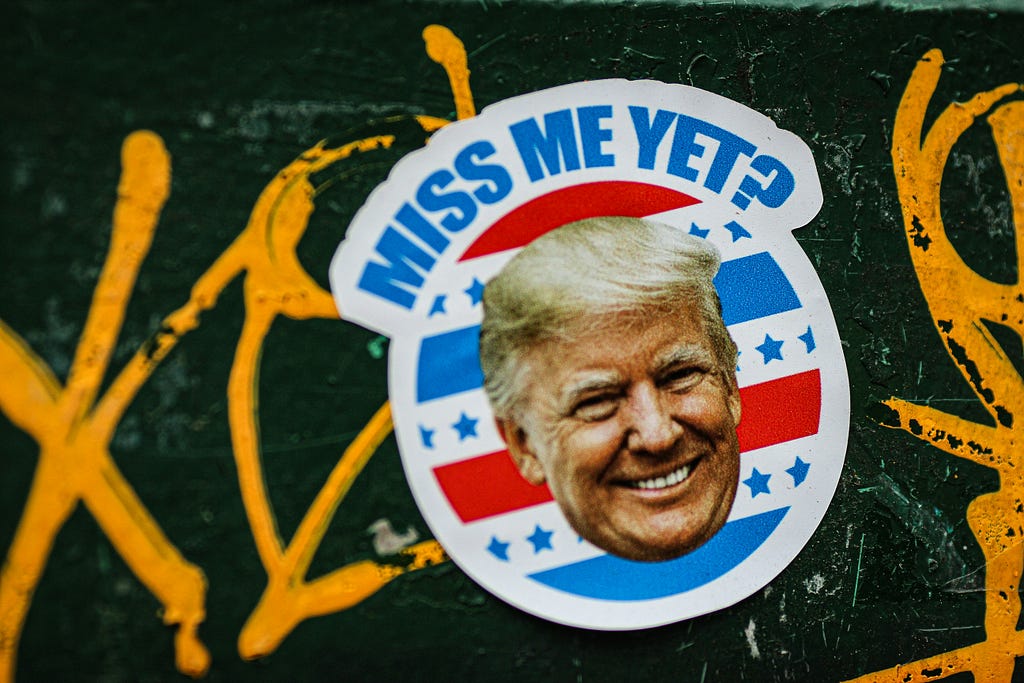 Sticker with Donald Trump’s face.