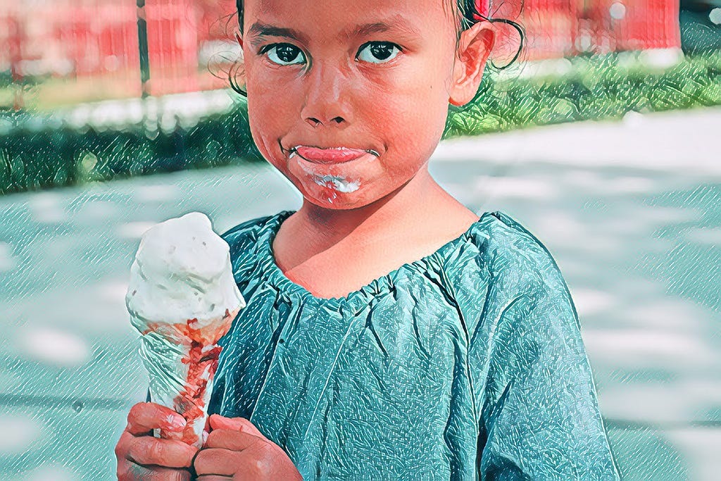 A girl eating vanilla ice cream