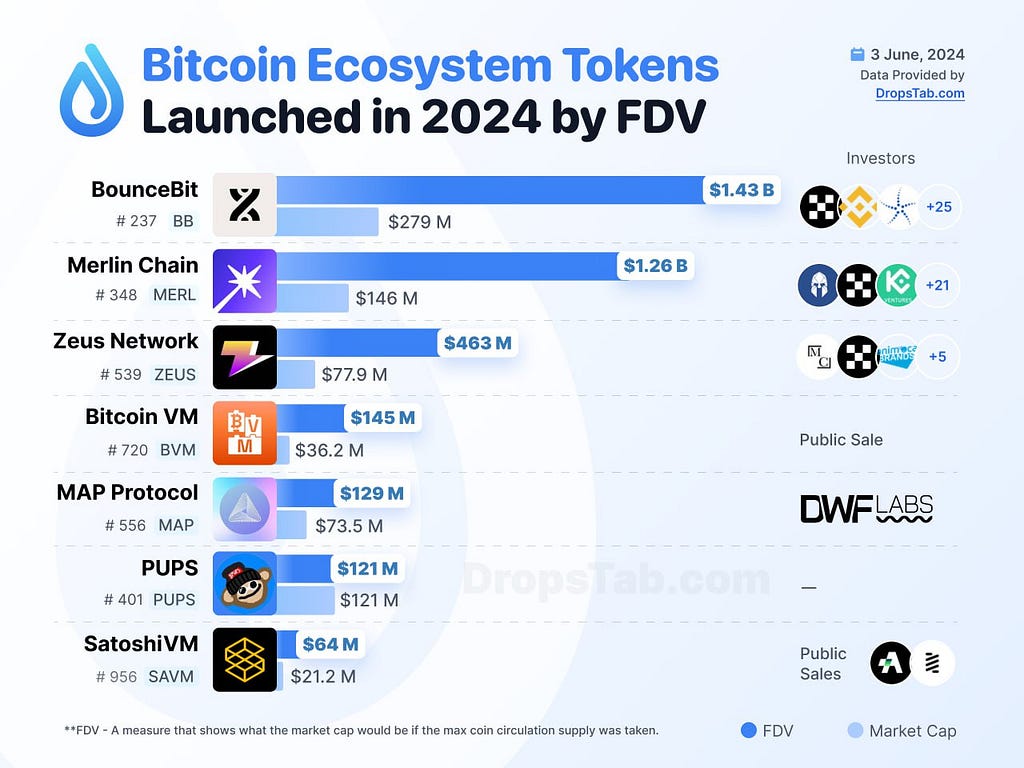 Bitcoin Ecosystem Tokens Launched in 2024 by FDV
