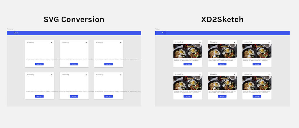 Comparison of SVG conversion method and XD 2 Sketch to convert XD files to Figma