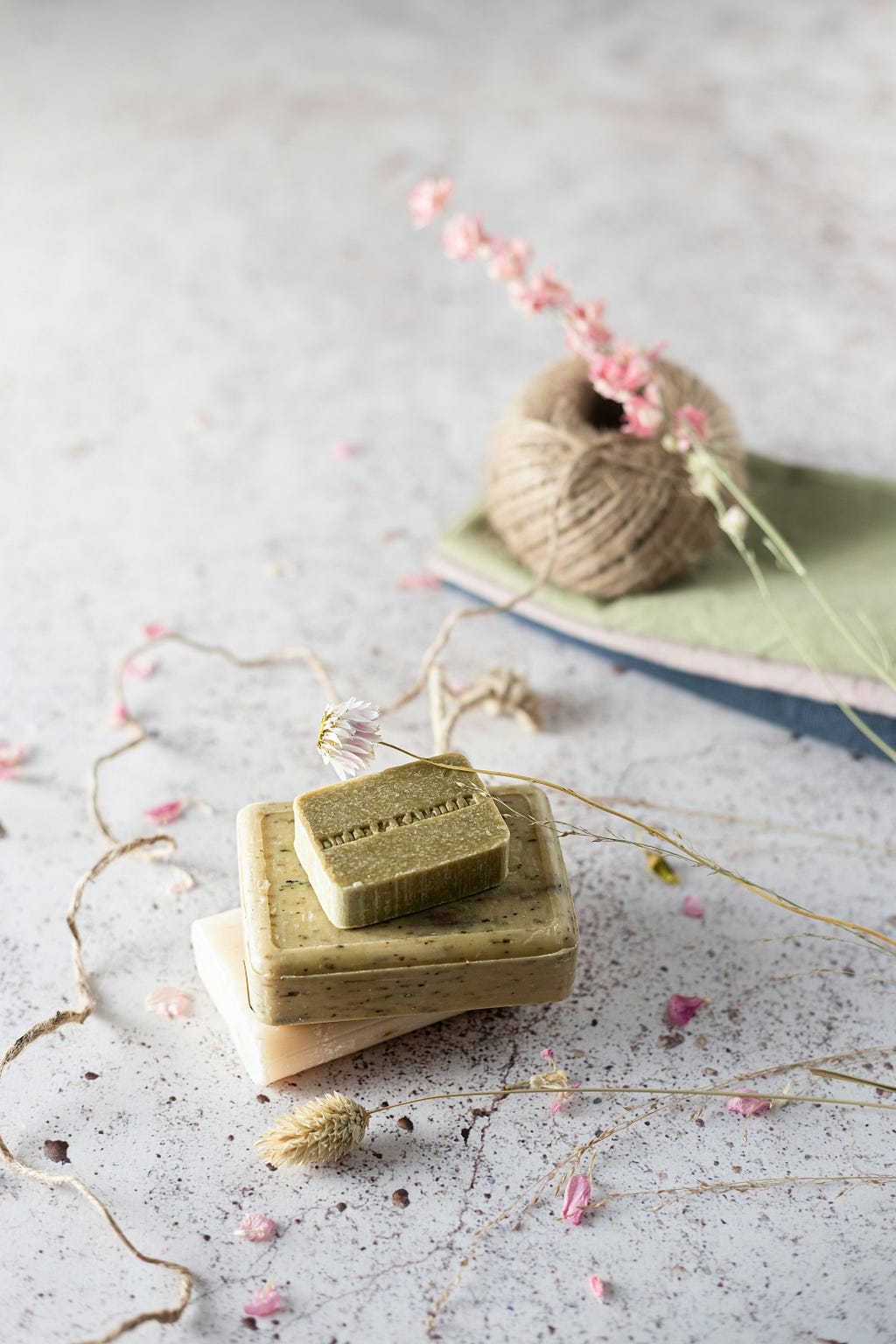 Artisan soap with a ball of twine.