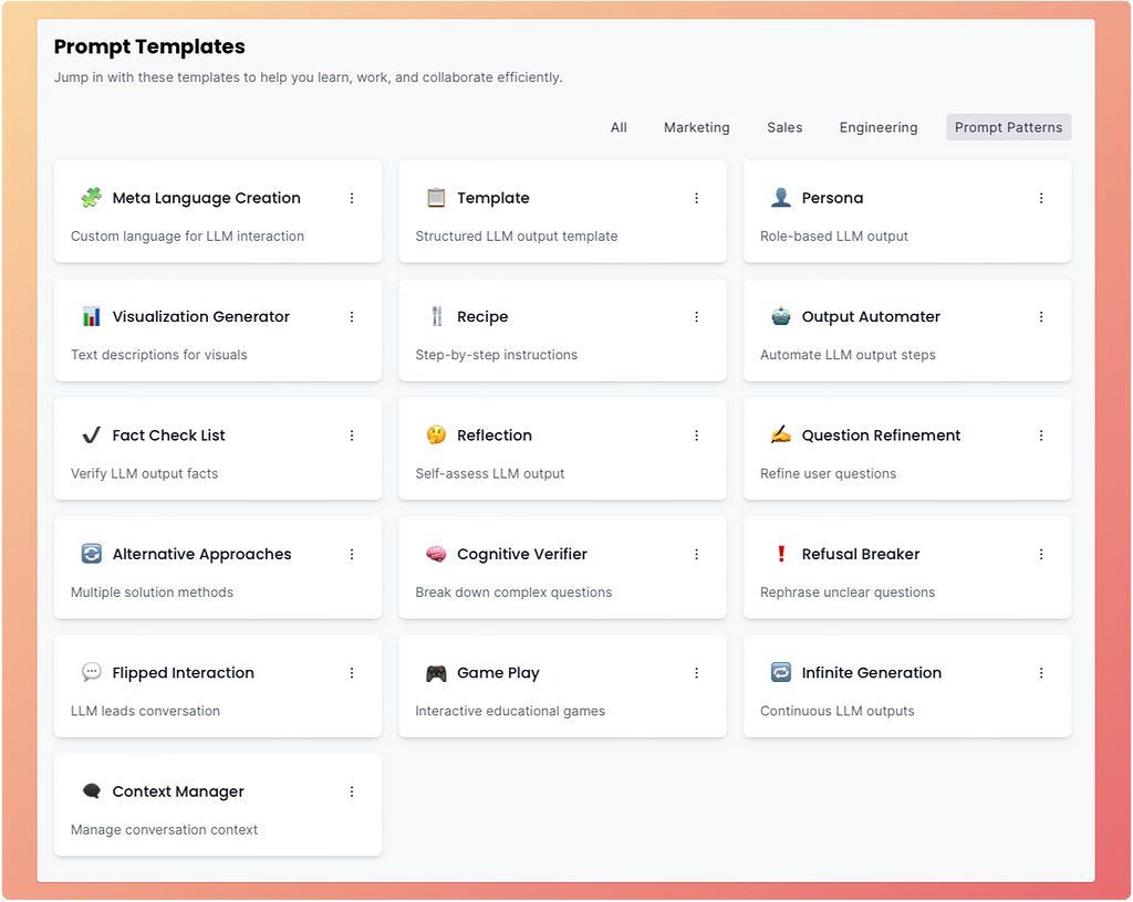 A grid of prompt template cards in the PromptHub application UI