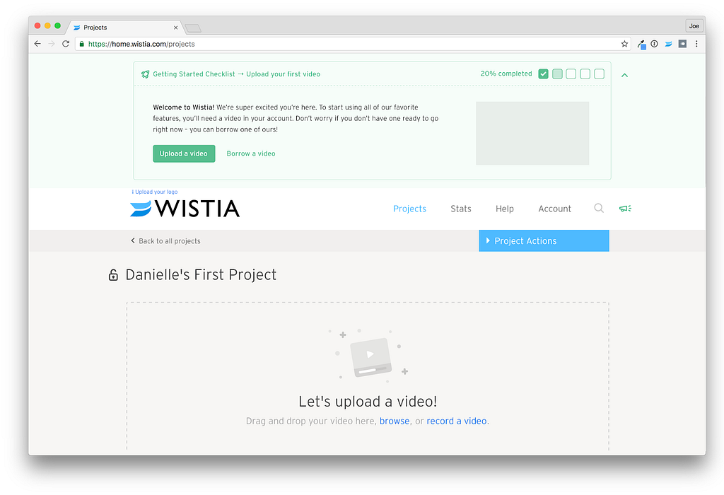 Wistia new user onboarding checklist