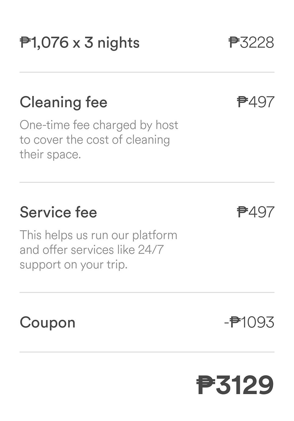 Airbnb payment breakdown