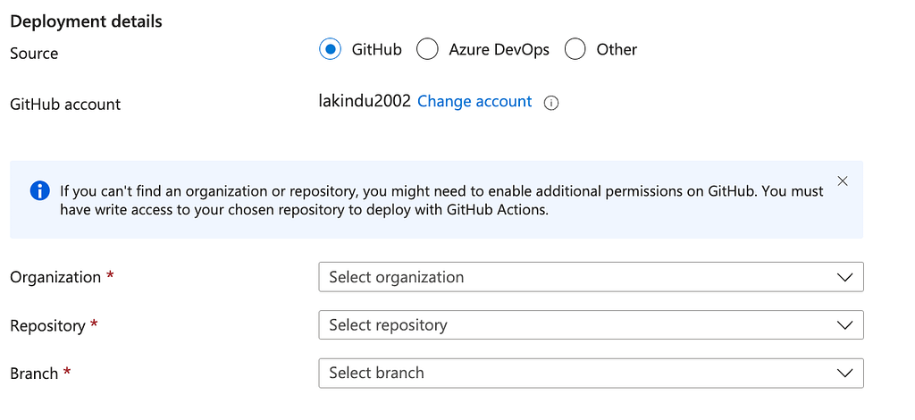 Customizing the GitHub repository and branch