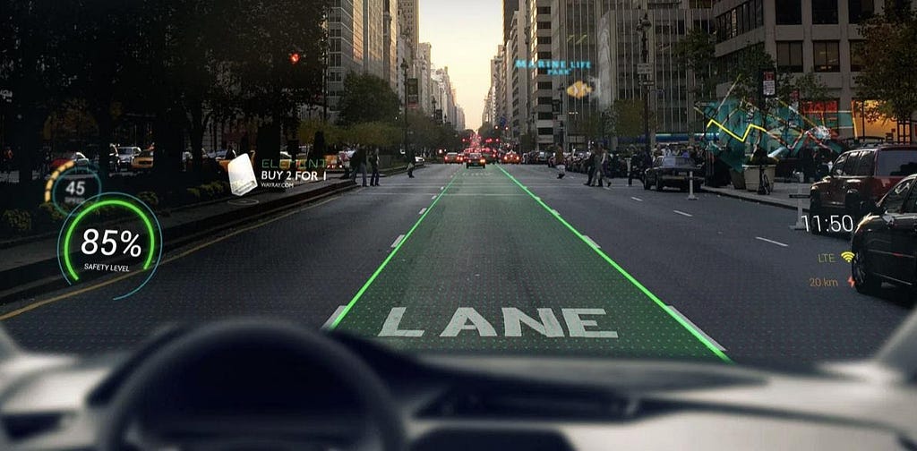 Example of a projection of the street navigation onto the driving lane