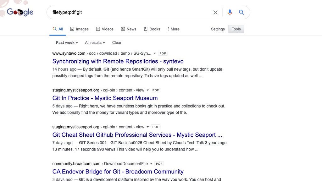 screenshot of a Google search using filetype:pdf to limit results to PDF