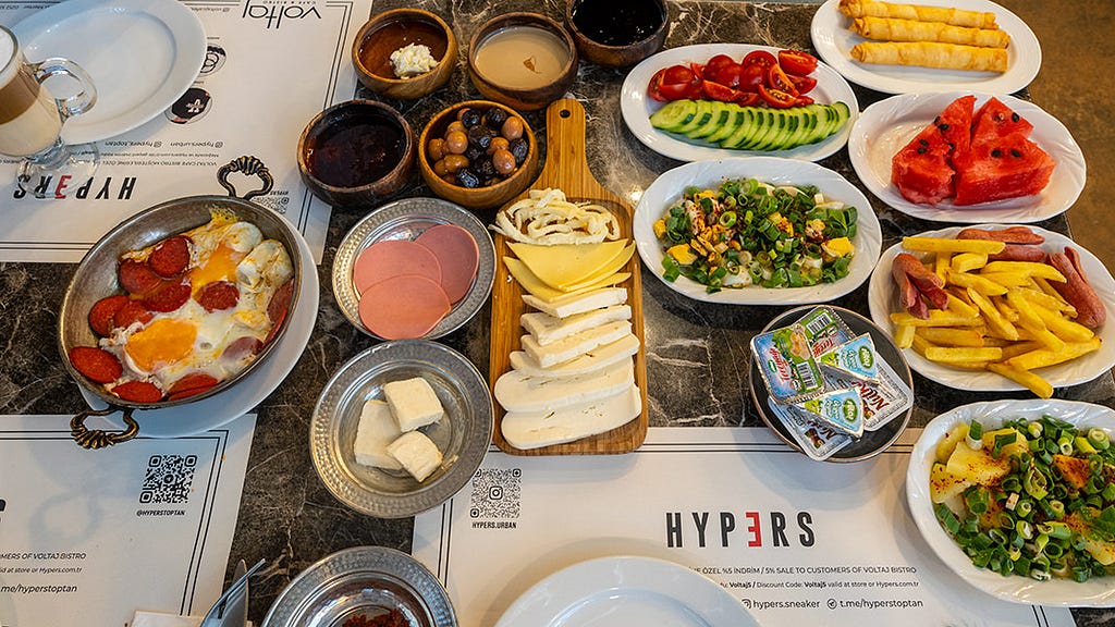 Breakfast in one of the cafes in Istanbul