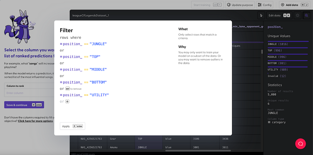 Show operation for filtering out “Invalid” position from our data