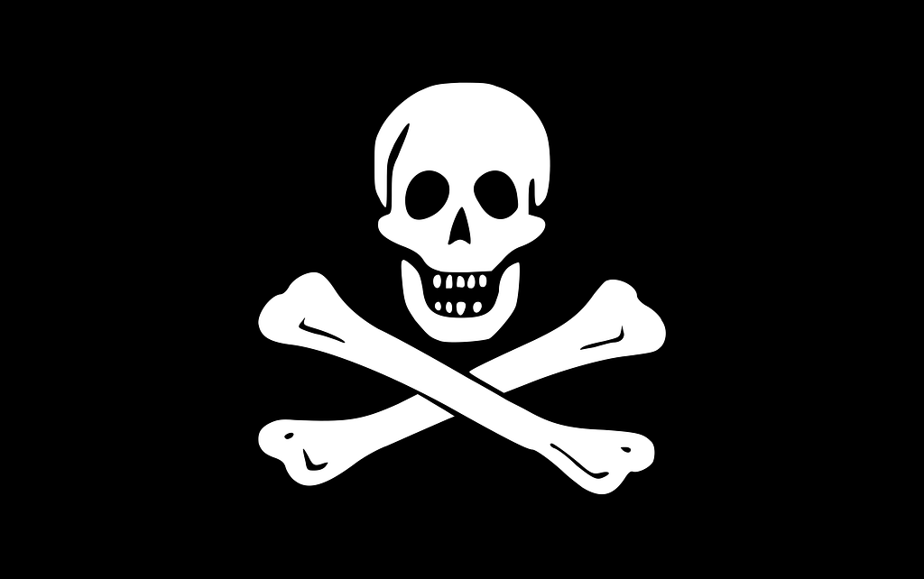 The traditional “Jolly Roger” flag of piracy