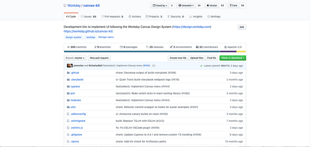 Screenshot of Workday Canvas Kit Github repository