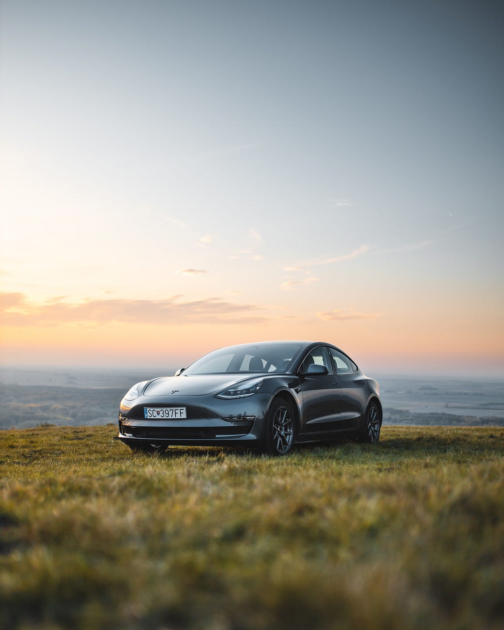 Tesla car with a panoramic view