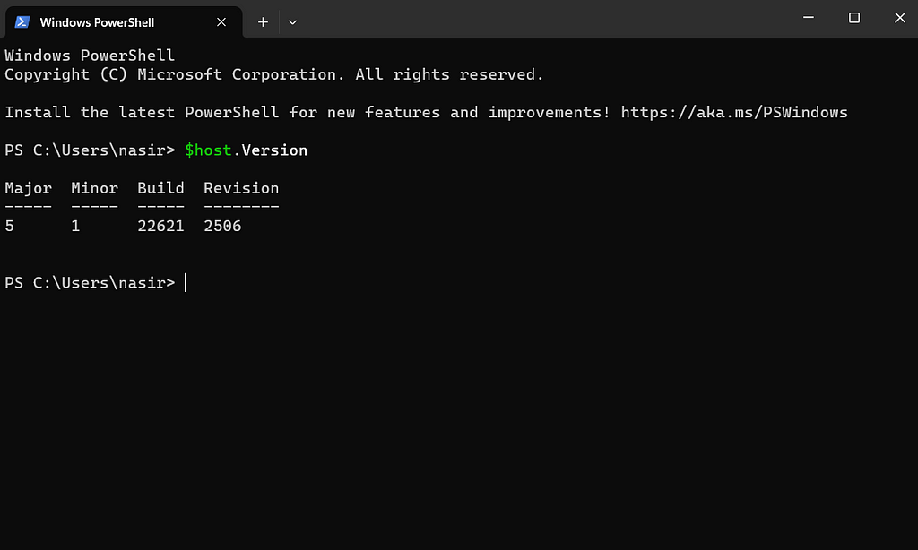 screenshot to Check PowerShell host Version in Windows 11