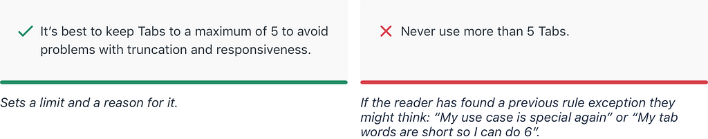 Good and bad examples of when to use absolute verbiage