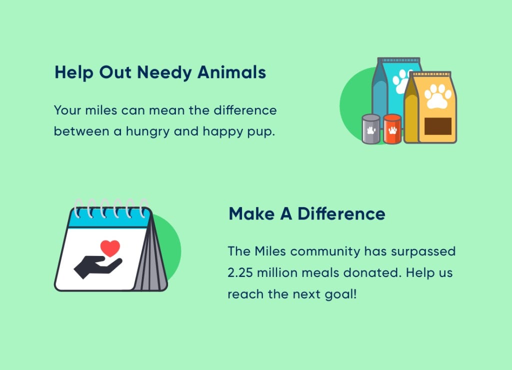 Green background with bags of food and text that reads “Help out needy animals” and “make a difference”.