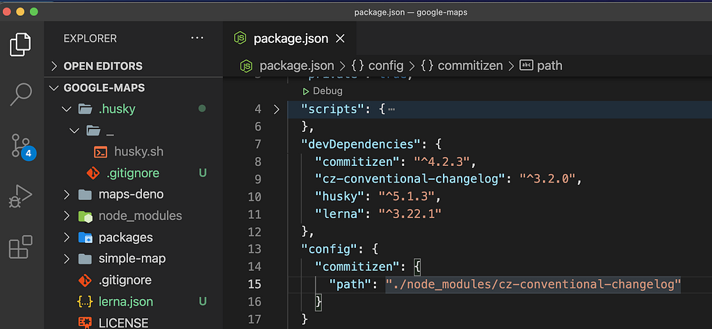Configuración del path del changelog en para commitizen