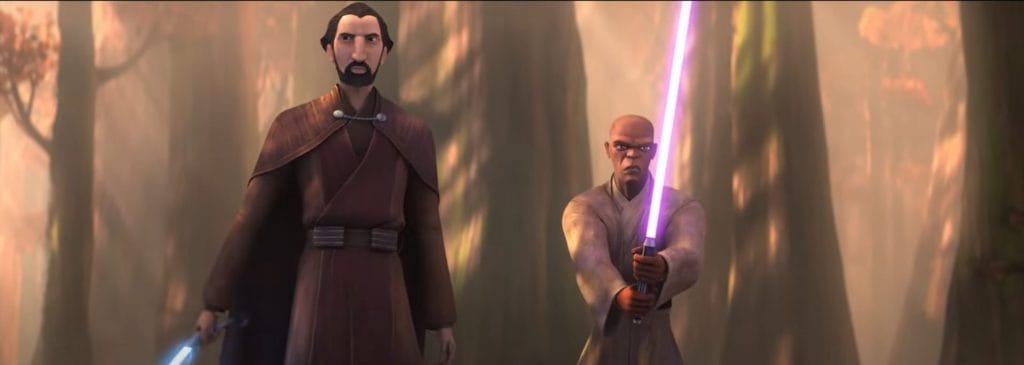 Jedi Dooku (left) fighting with Mace Windu in Tales of the Jedi (2022). Credit: YouTube/Star Wars