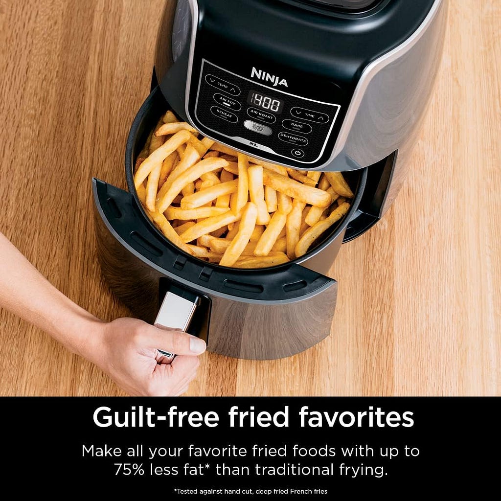 Ninja AF101 Air Fryer that Crisps, Roasts, Reheats,  Dehydrates, for Quick, Easy Meals, 4 Quart Capacity,  High Gloss Finish, Grey