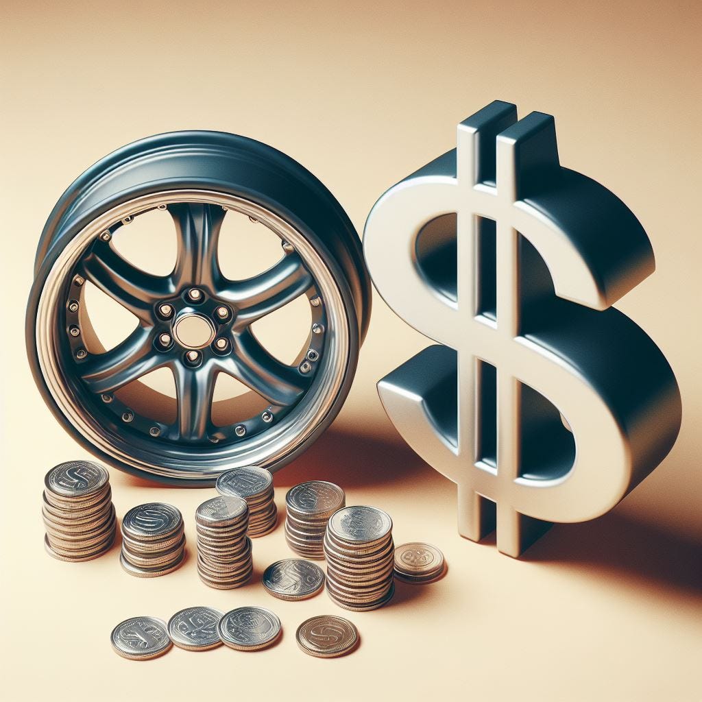 A rim, some coins above it and a dollar sing next to it. Golden background.
