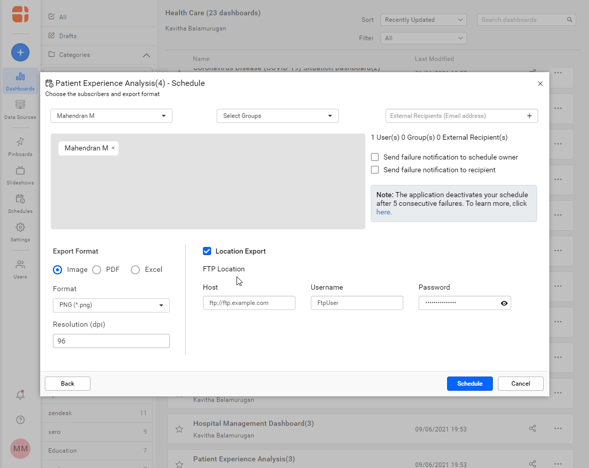 Set export-to-FTP location