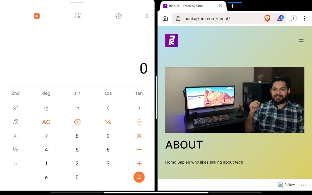 Pad 6 split screen with calculator and browser