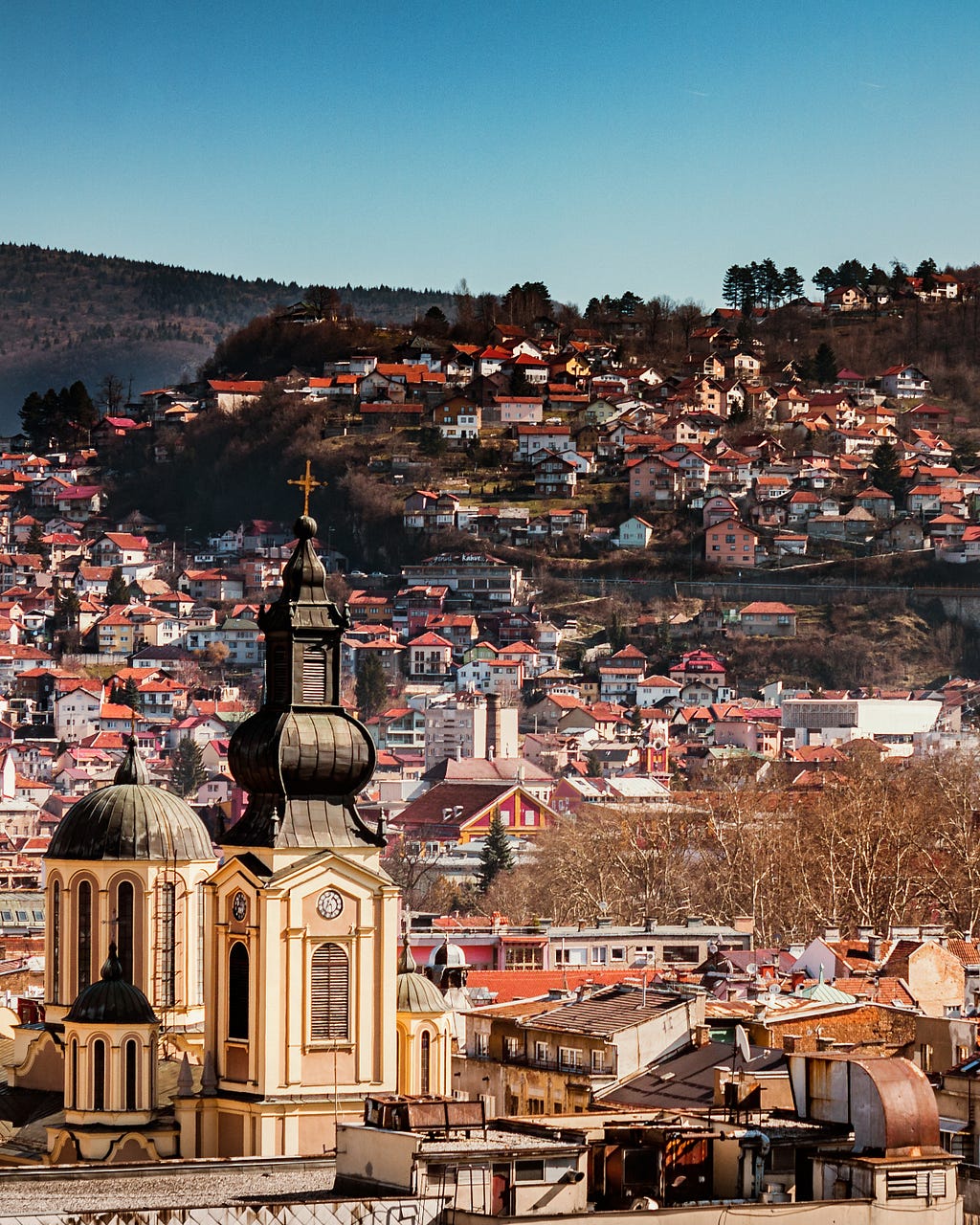 A view of a chruch and city in Sarajevo