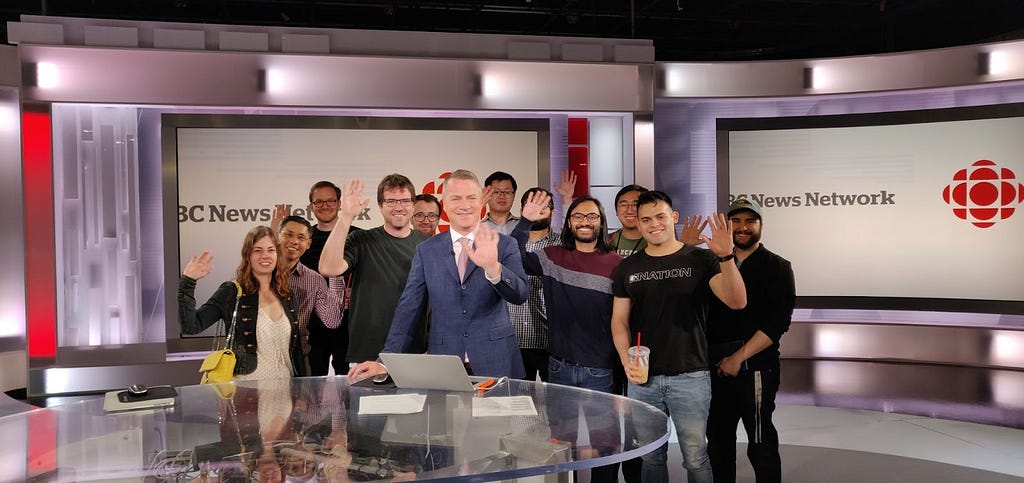 Photo of new employees in the CBC News Network TV studio