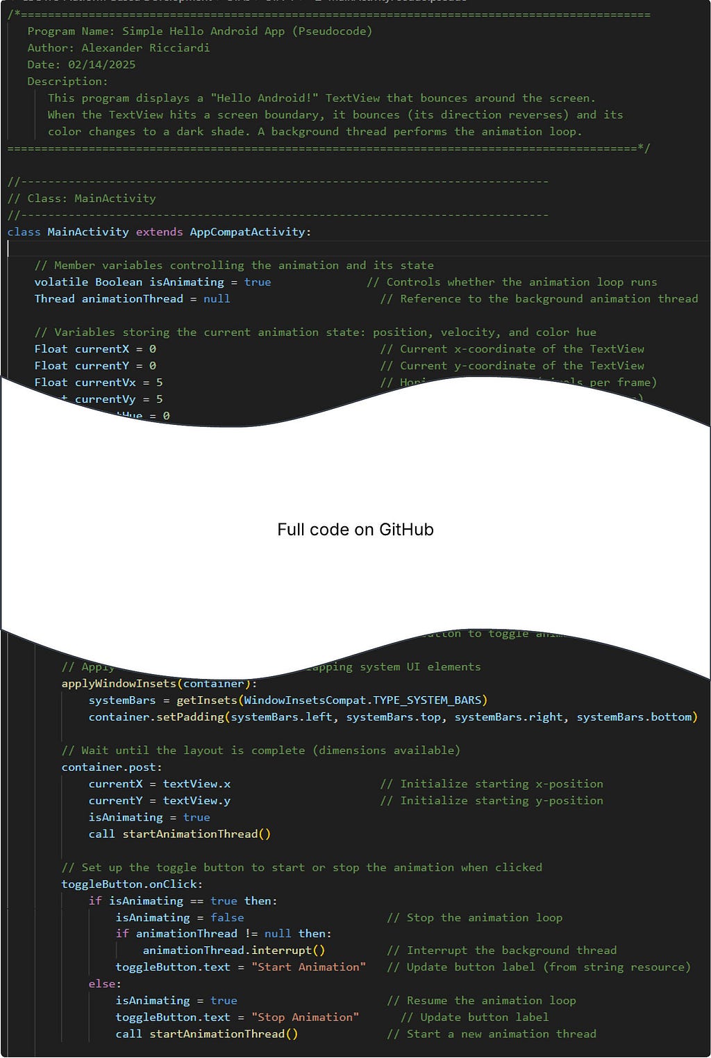 Main Activity Pseudocode
