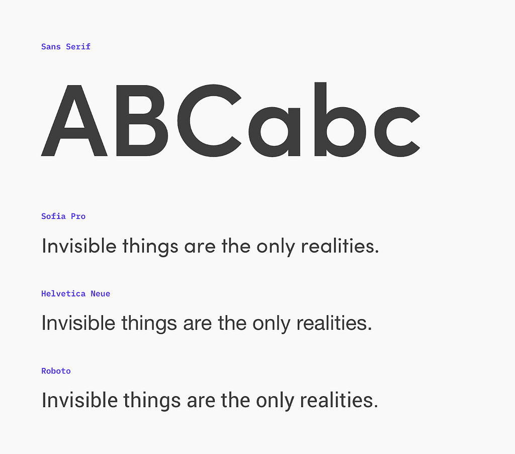 Font examples for Sans Serif