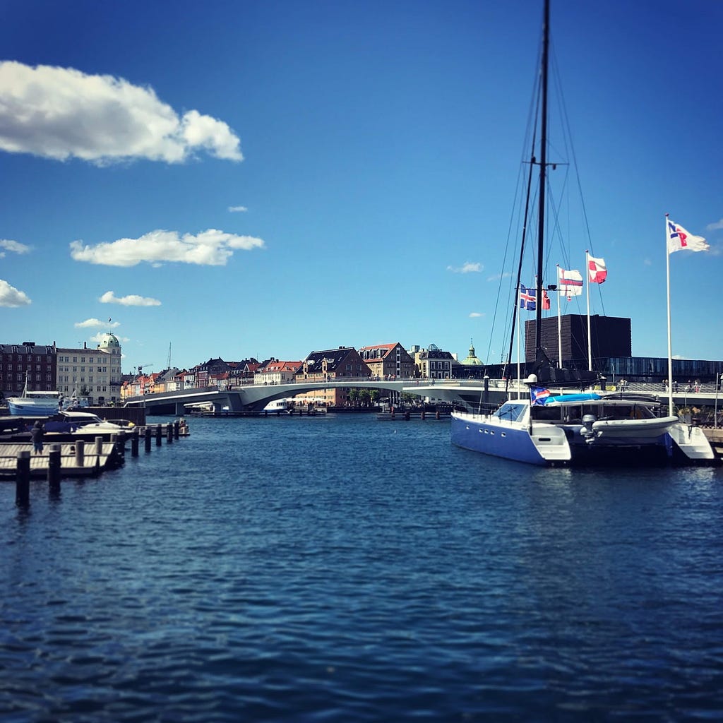 Picture of the canal in Copenhagen on a beautiful say with a boat