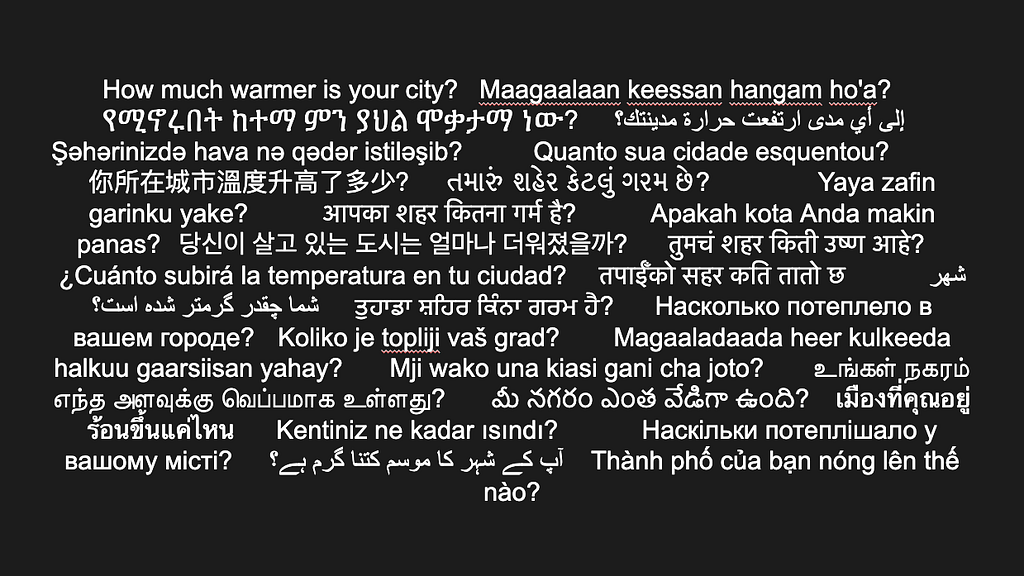 ‘How much warmer is your city’ in 27 different languages