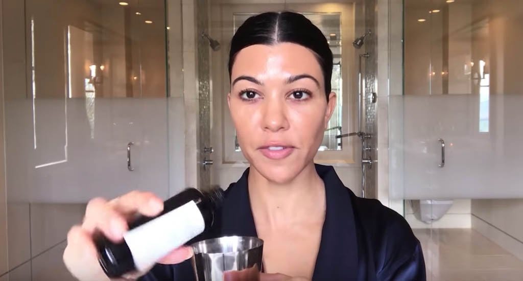 Kourtney Kardashian demonstrating collagen beauty routine