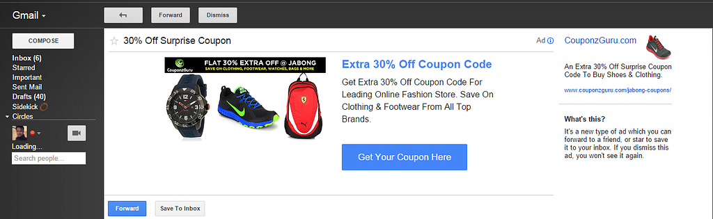 gmail sponsored promotions