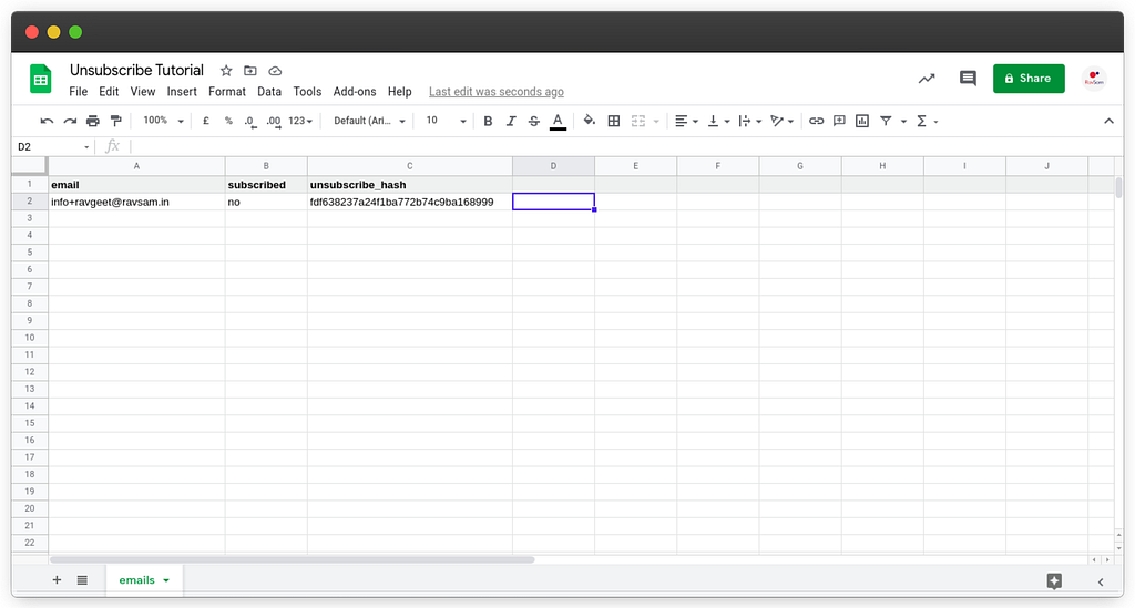 Google Sheet with updated data about subscriber