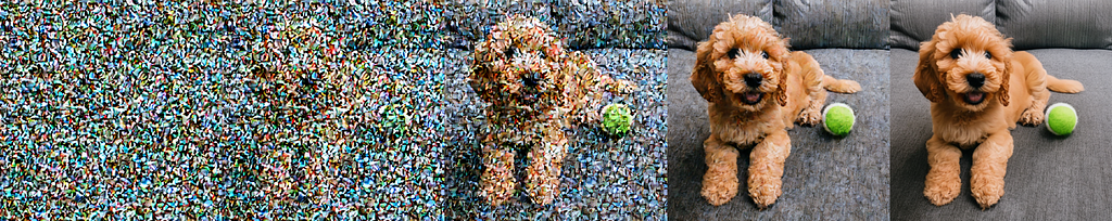 Stable diffusion process using an image of a puppy as an example