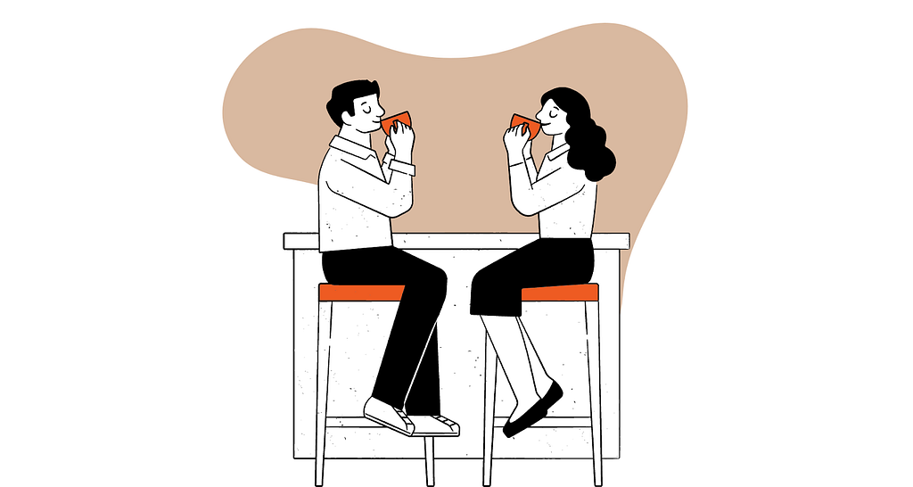 An illustration of a couple enjoying coffee together