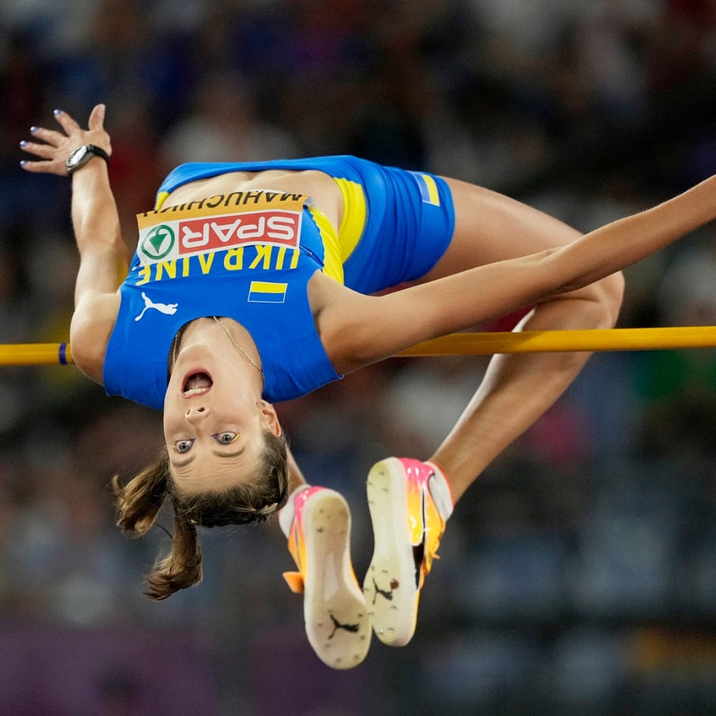 Ukrainian Yaroslava Mahuchikh uses the Fosbury Flop technique to win the Women’s Olympic High Jump in Paris 2024.